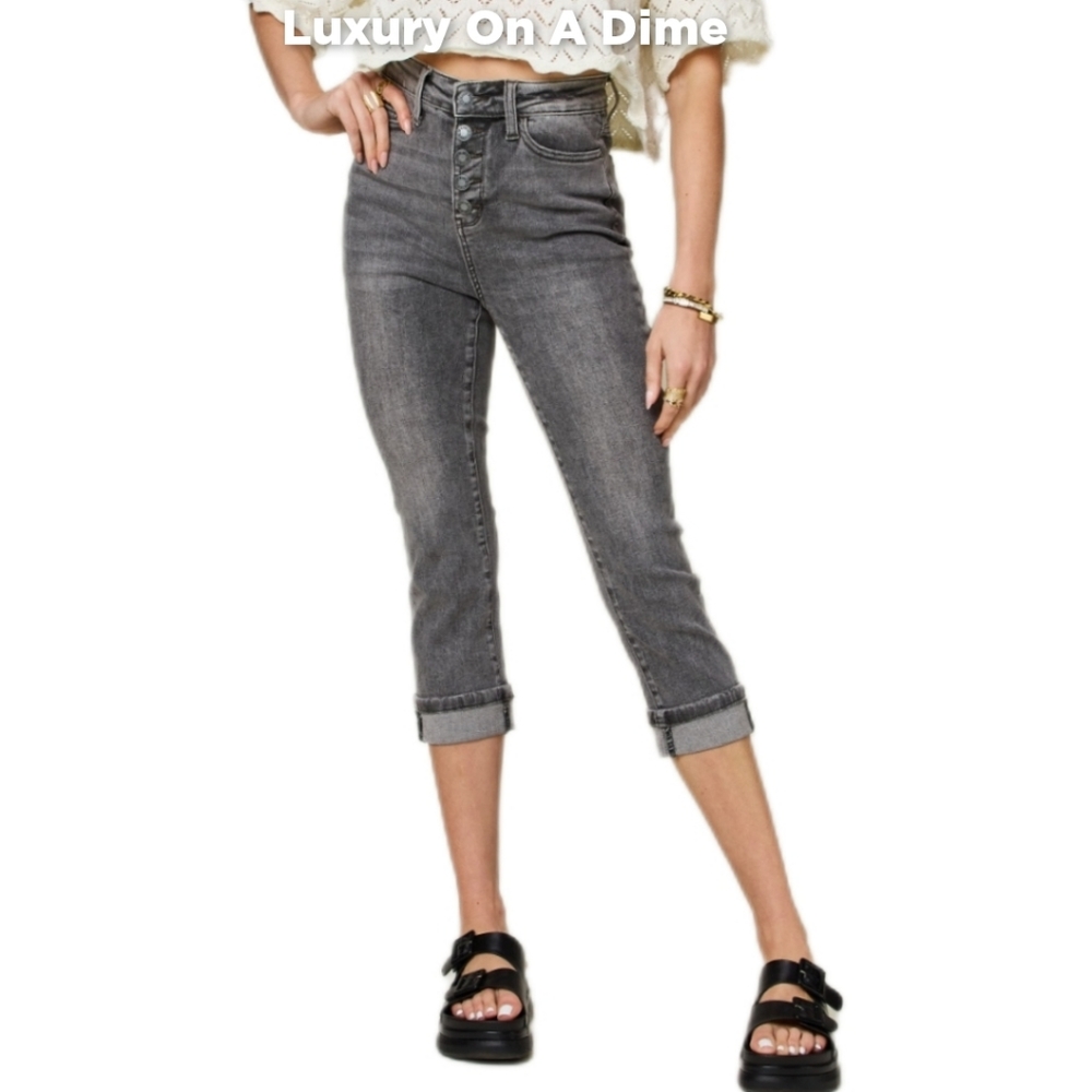 Judy Blue High Rise Cropped Gray Button-Fly Jeans